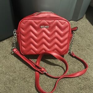Nine West Red Chevron Crossbody Bag with Silver Hardware